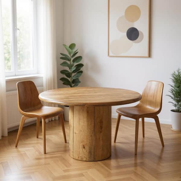 Natural Wood 48.00 in. Pedestal Base Dining Table Seats 4