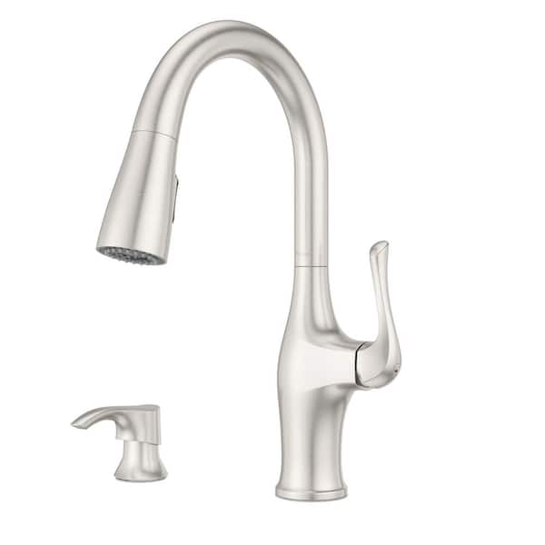 Pfister Wray Single-Handle Pull-Down Sprayer Kitchen Faucet with SoloTilt Soap Dispenser in Spot Defense Stainless Steel