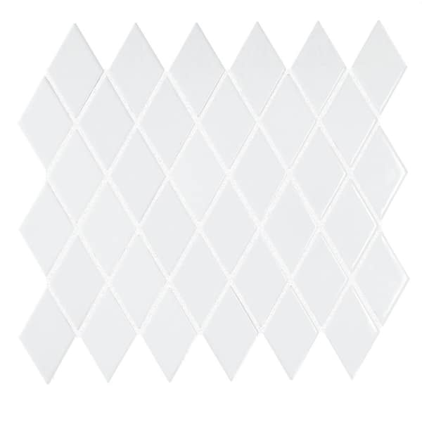 Daltile Restore Bright White 4 in. x 4 in. Glazed Ceramic Diamond Mosaic Tile Sample
