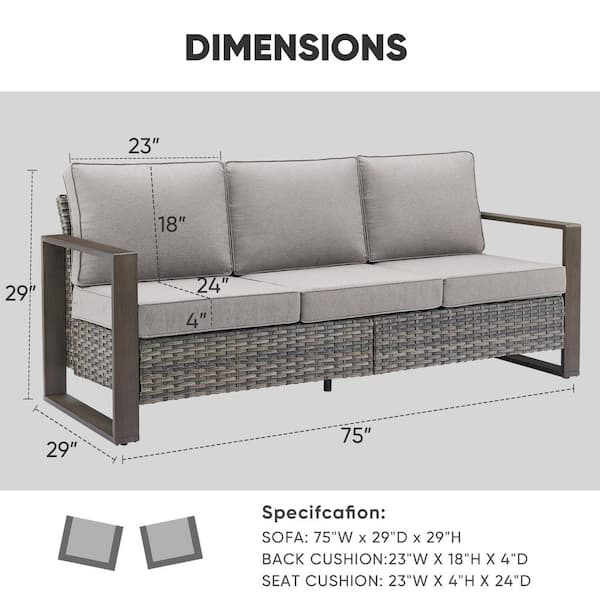 CubeEdge 3-Seat Gray PE Wicker Outdoor Couch with Olefin Gray Cushions Patio Sofa Set