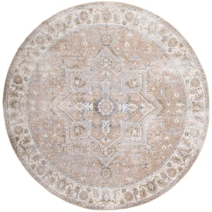 Beige 8 ft. x 8 ft. Distressed Traditional Round Astra Machine Washable Area Rug
