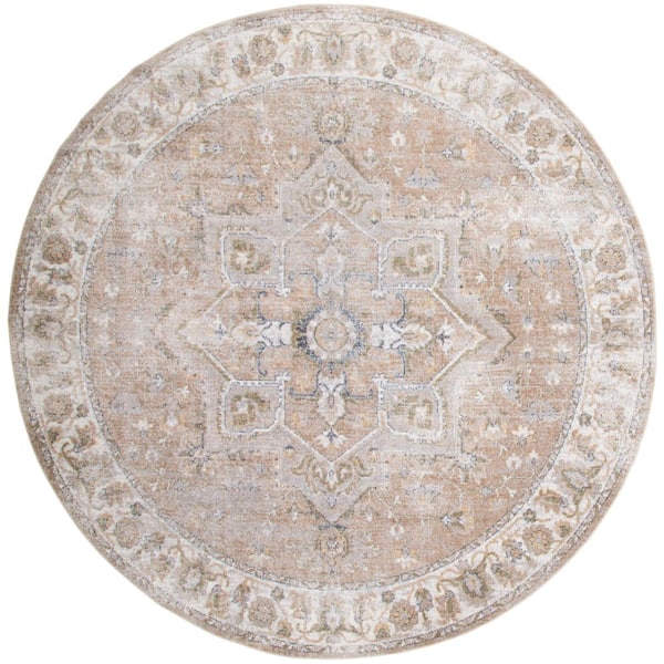 Nourison Beige 8 ft. x 8 ft. Distressed Traditional Round Astra Machine Washable Area Rug