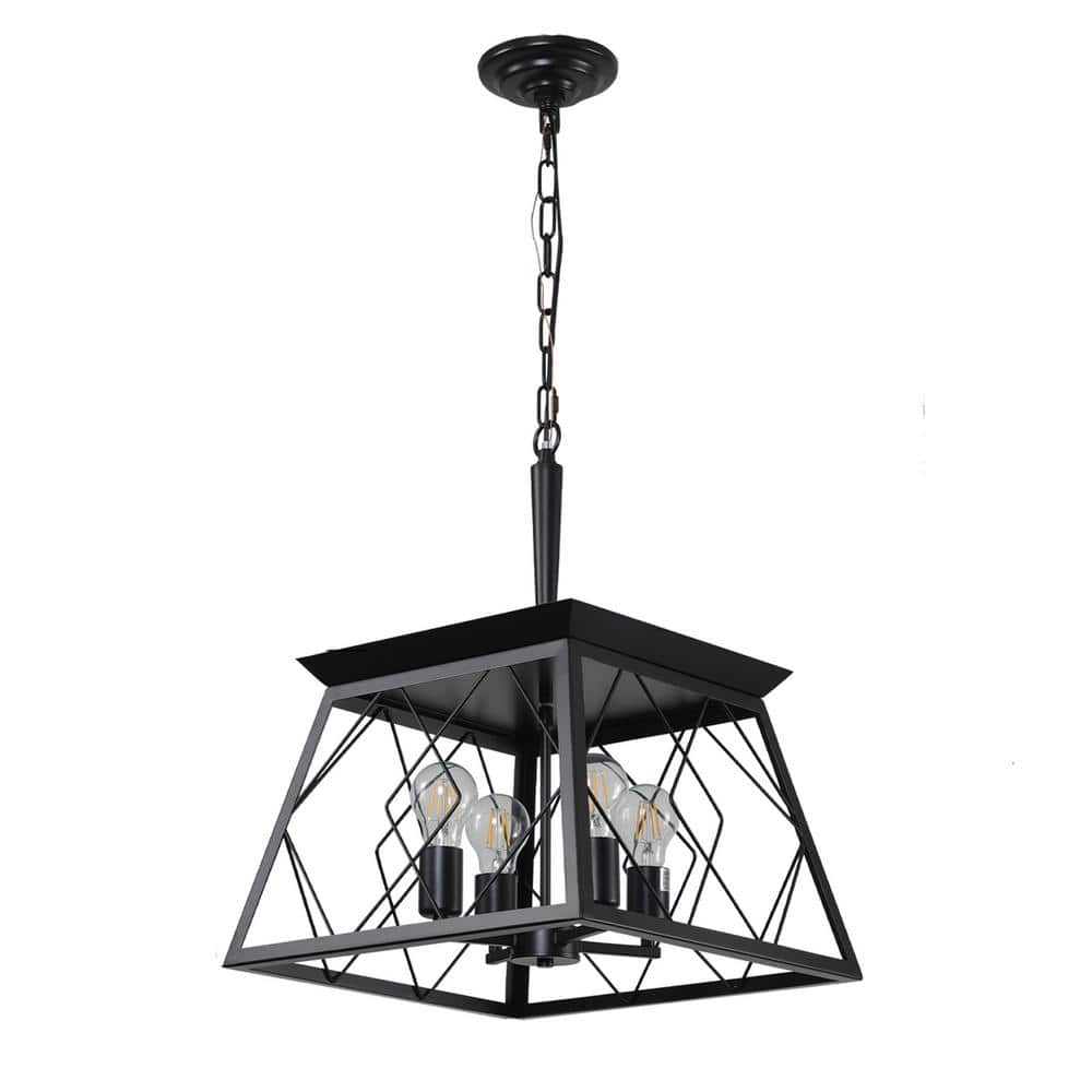 15.7 in. 4-Light Vintage Black Farmhouse Linear Chandelier Fixture For Kitc