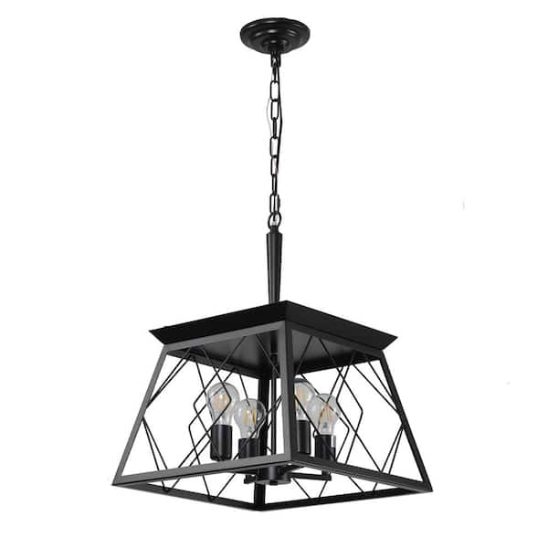 FIRHOT 15.7 in. 4-Light Vintage Black Farmhouse Linear Chandelier Fixture For Kitchen Dining Room with Caged Metal Shade