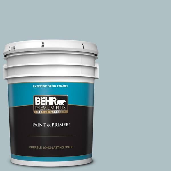 BEHR PREMIUM PLUS 5 gal. #PPU13-14 Ozone Satin Enamel Exterior Paint & Primer