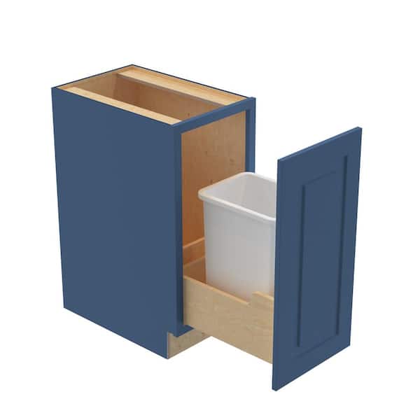 Home Decorators Collection Grayson 15 in. W x 24 in. D x 34.5 in. H Assembled Plywood Trash Can Kitchen Cabinet in Mythic Blue with Soft Close