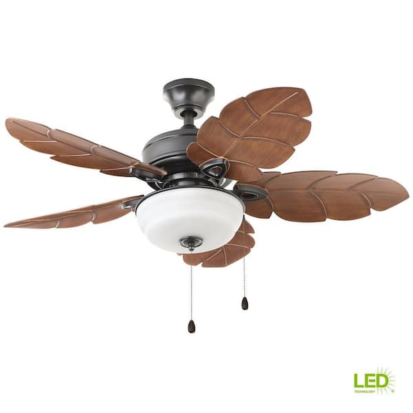 Palm Cove 44 in. Indoor/Outdoor LED Natural Iron Ceiling Fan with Light Kit, Downrod and Reversible Motor