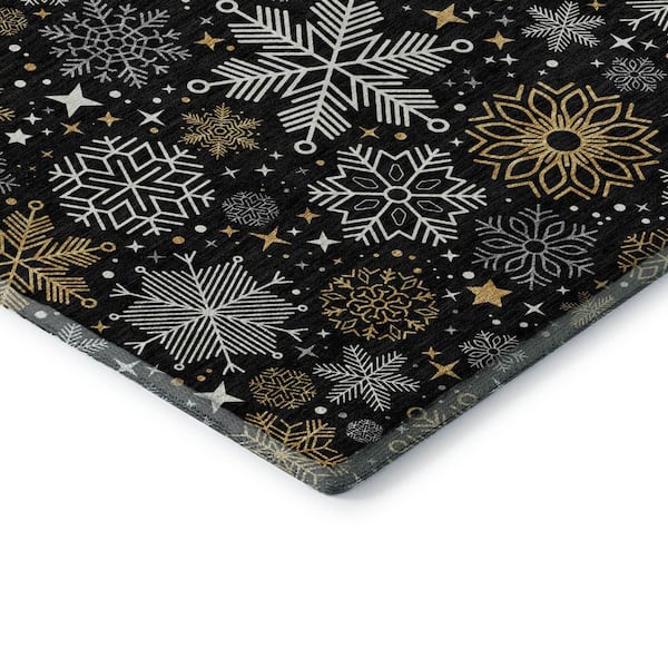 Mayfield Premium Machine Washable Abstract AMF1823 Black 2 ft. 3 in. x 7 ft. 6 in. Runner Rug