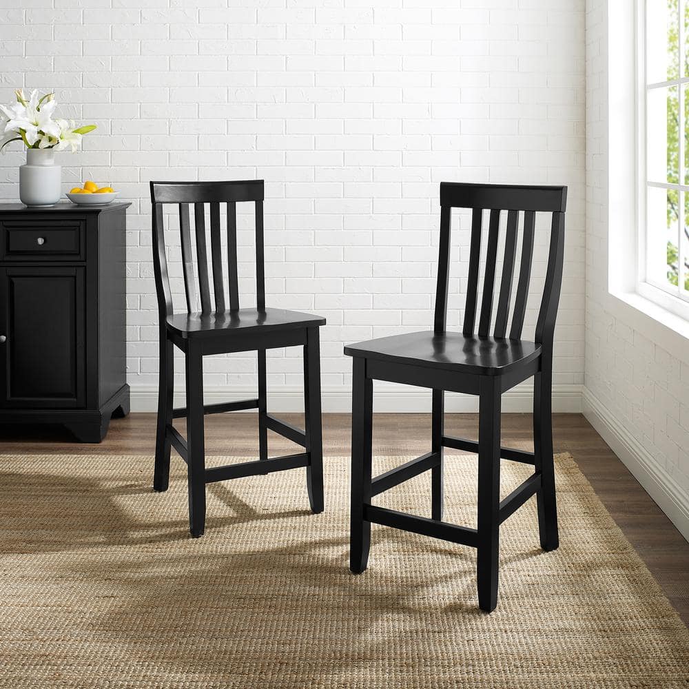 Black 24" Solid Wood School House Counter Stools, Set of 2