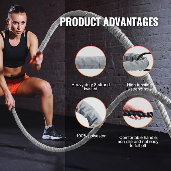 VEVOR Battle Rope, 1. 5 in. Diameter 30 ft. Length Polyester