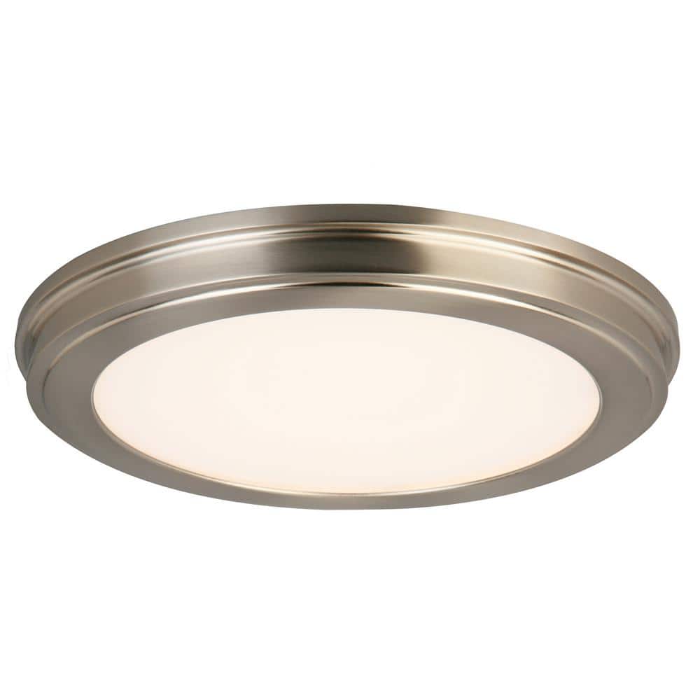 15 in. Brushed Nickel LED Ceiling Flush Mount with White Acrylic Shade (2-P