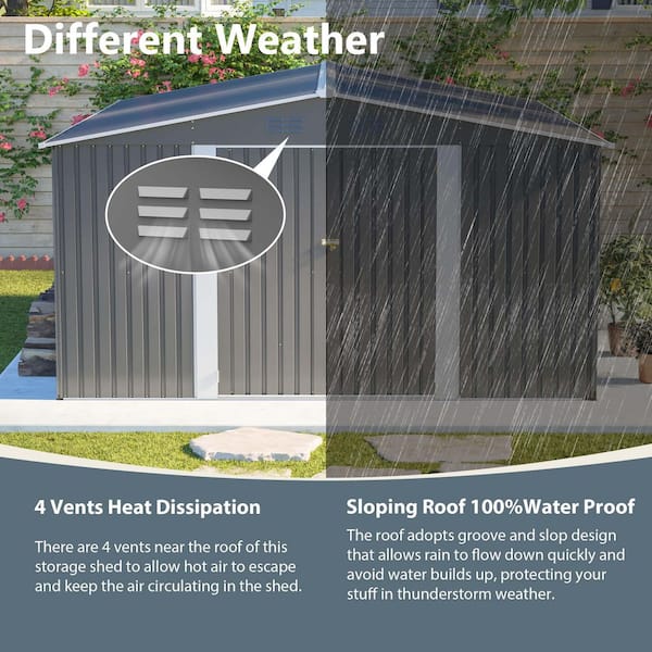 14 ft. W x 12 ft. D Outdoor Metal Shed with Double Doors Gray (168