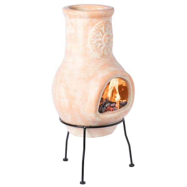 Vintiquewise Outdoor Clay Chiminea Sun, Wood Charcoal Burning Fire Pit