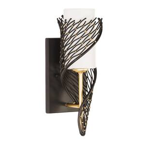 Flow 4.5 in. 1 Light Gold Sconce with Steel Shade