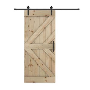 Double KL 30 in. x 84 in. Fully Set Up Unfinished Pine Wood Sliding Barn Door with Hardware Kit
