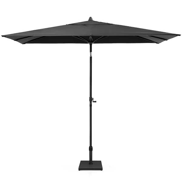 9 ft. x 5 ft. Rectangular Metal Market Crank and Tilt Outdoor Patio Umbrella in Black with 43 lbs. Square Concrete Base