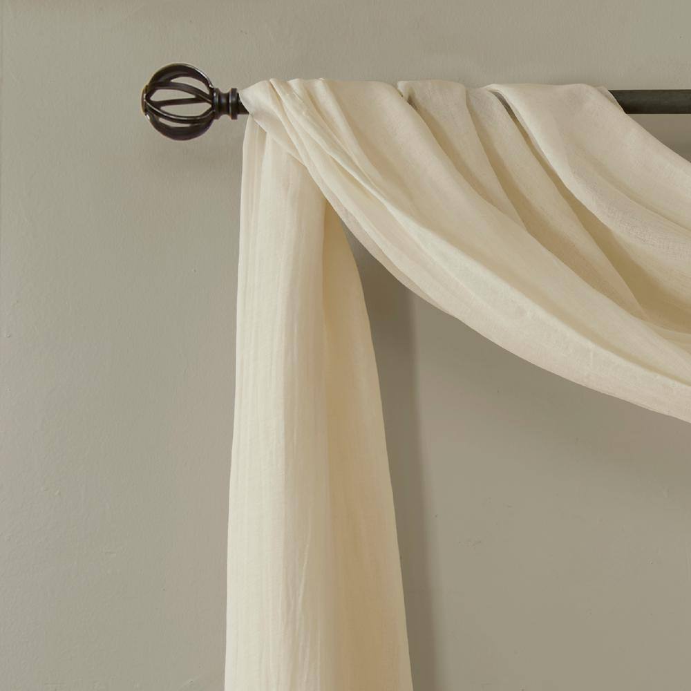 Harper Cream Crushed Sheer Window Scarf, 42" x 144"