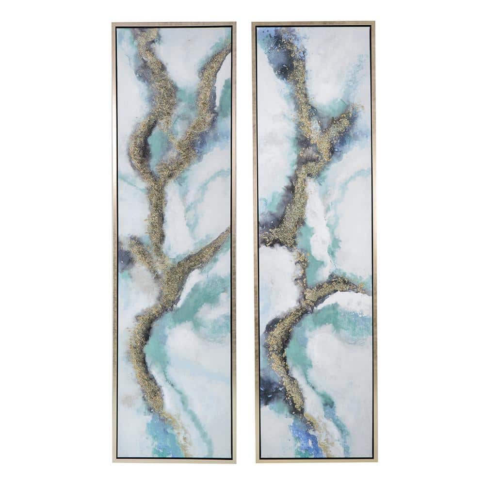 Tall Blue and Gold Abstract Canvas Wall Art Set