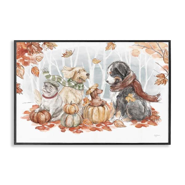 Stupell Industries Autumn Fun Dogs by Mary Urban Black Framed Graphic Typography Art Print 12 in. x 18 in.
