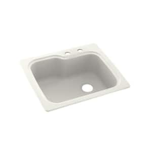 Dual-Mount Solid Surface 25 in. x 22 in. 2-Hole Single Bowl Kitchen Sink in Bisque