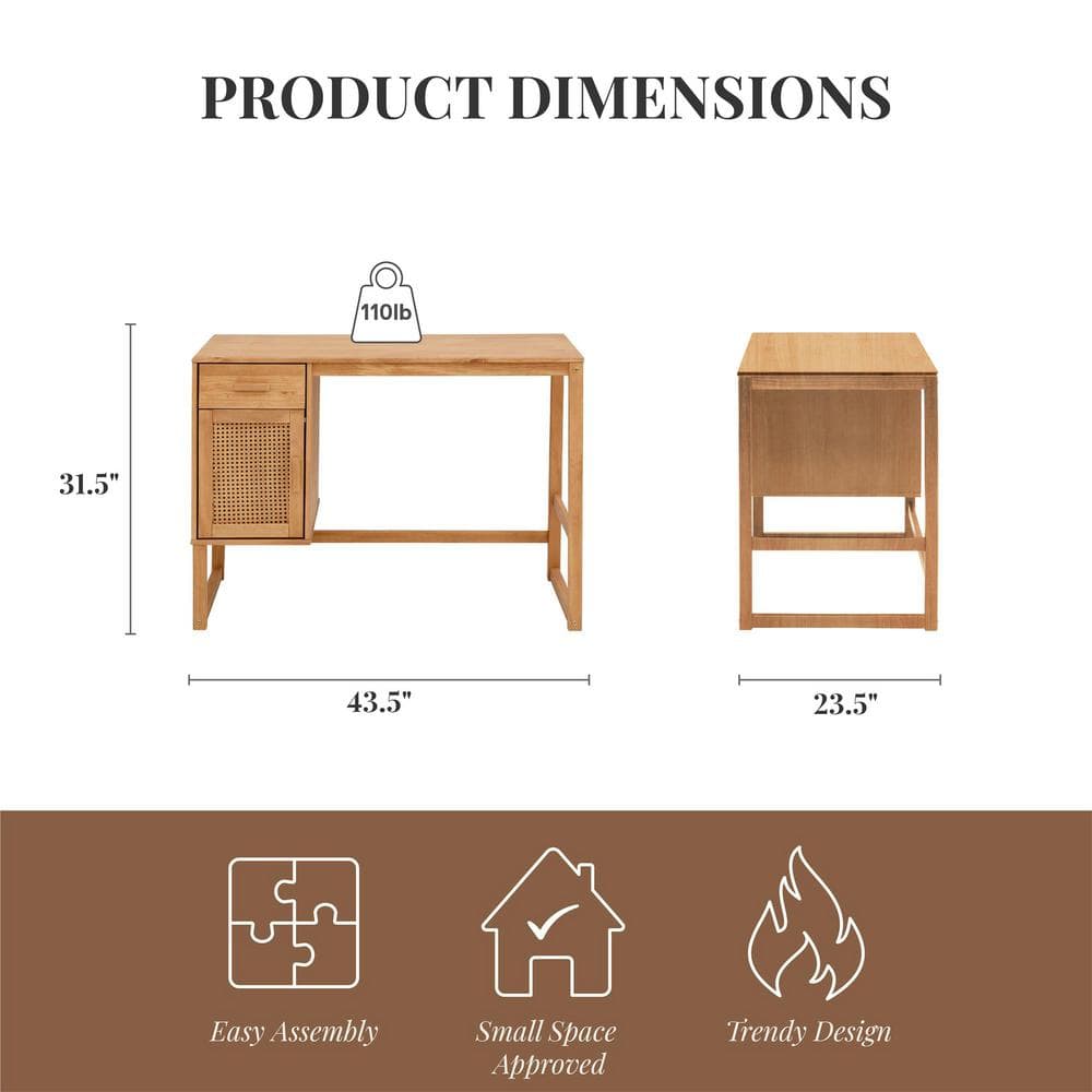 Natural Wood Writing Desk with Drawer and Filing Cabinet