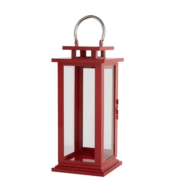 Hampton Bay 15.35 in. H Ruby Red Metal and Glass Lantern