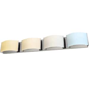 31.1 in. 4-Light Brushed Nickel Integrated LED Decorative Vanity Light with Frosted Shade Color Selectable ETL Listed