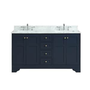 22 in. D x 35 in. H x 60 in. W Bathroom Vanity Side Cabinet in Blue with Base Carrara Top