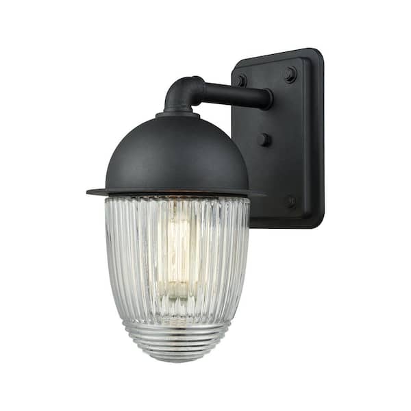 Titan Lighting Channing 1-Light Matte Black with Clear Ribbed Glass Outdoor Wall Mount Sconce
