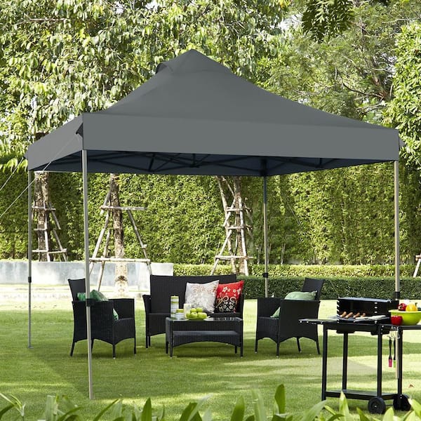 10 ft. x 10 ft. Grey Pop Up Canopy Tent Easy Set-up Outdoor Tent Commercial Instant Shelter w/3 Adjustable Heights