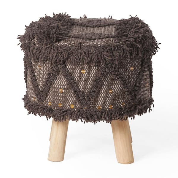 Noble House Mosiac 16.25 in. Dark Brown Backless Stool with Metal Accents
