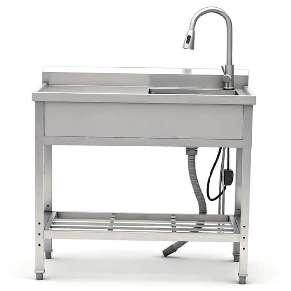 39 in. Freestanding Stainless Steel 1-Compartment Commercial Kitchen Sink with Faucet
