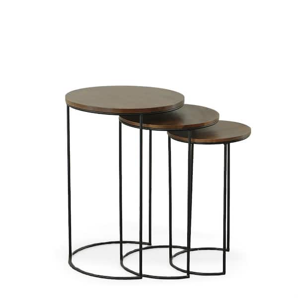 Carolina Cottage Mackintosh Chestnut and Black Round Nesting Table (Set of 3)