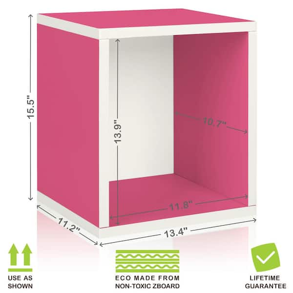 Way Basics Eco Stackable zBoard 11.2 x 13.4 x 12.8 Tool-Free Assembly Tall Storage Cube Unit Organizer in Pink