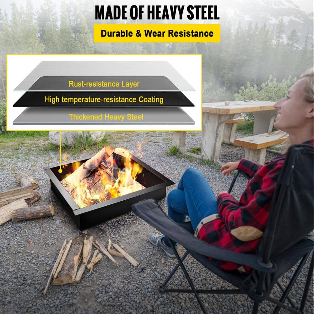 Black Steel Free-Standing Fire Pit Ring with Tongs