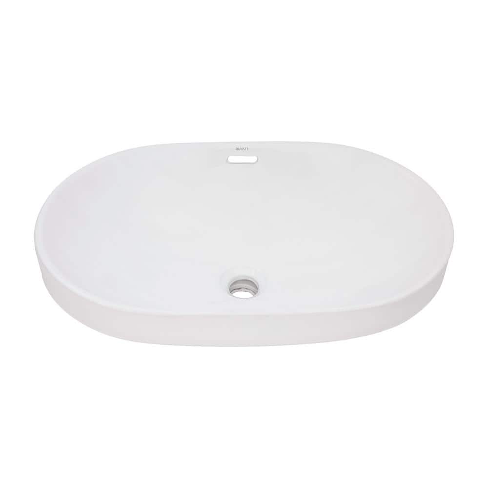 Ruvati 24'' White Ceramic Oval Bathroom Sink with Overflow