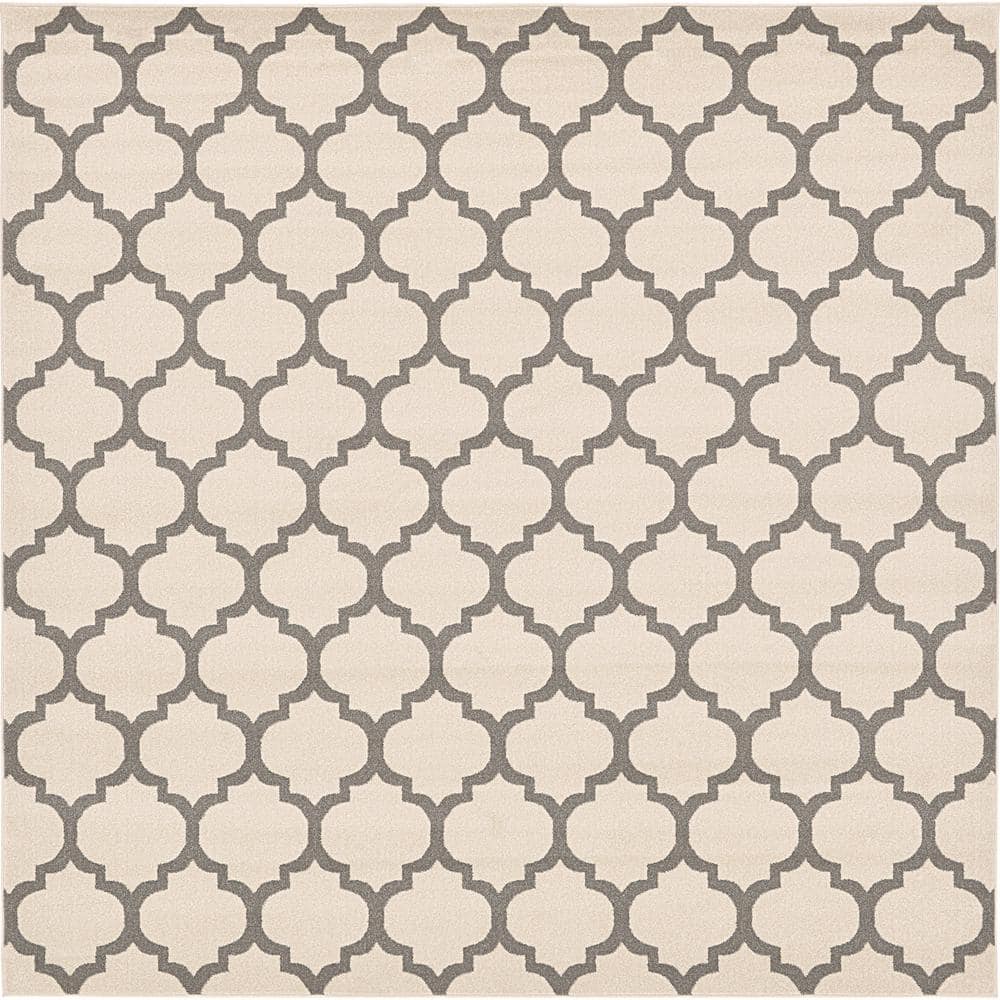 10' x 10' Beige and Gray Trellis Square Rug