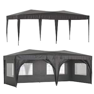 20 ft. x 10 ft. Black Outdoor Portable Pop-Up Canopy with 6 Removable Sidewalls, Carry Bag and 6-Pieces Weight Bag