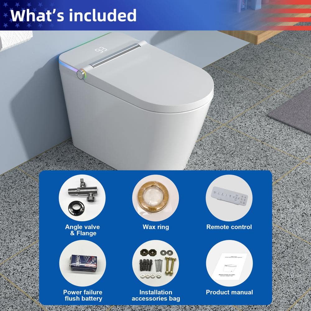 White Ceramic Elongated Smart Bidet Toilet with Heated Seat