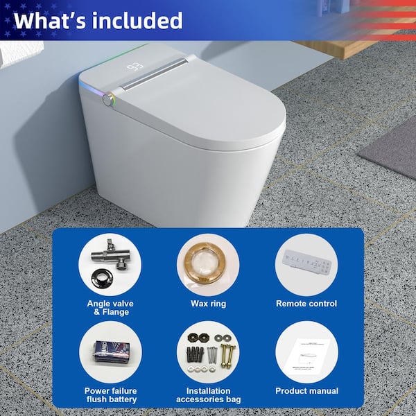RAINLEX Elongated Bidet Toilet 1.28 GPF in White with Heated Soft Close