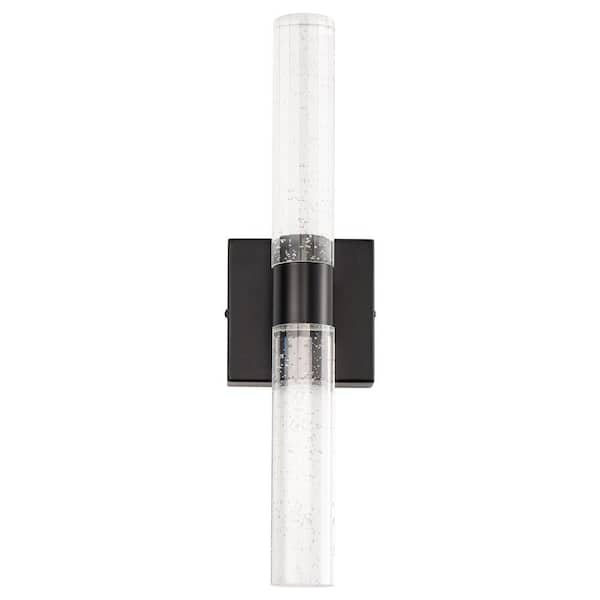 2-Light 18 in. Matte Black Modern Vanity Light Bar with Glass Bubble Shades and 3CCT Adjustable LED for Living Room
