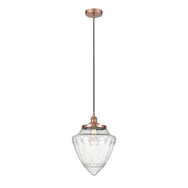 Bullet 100-Watt 1-Light Antique Copper Standard Mini Pendant Light with Seeded Glass Shade, No Bulbs Included