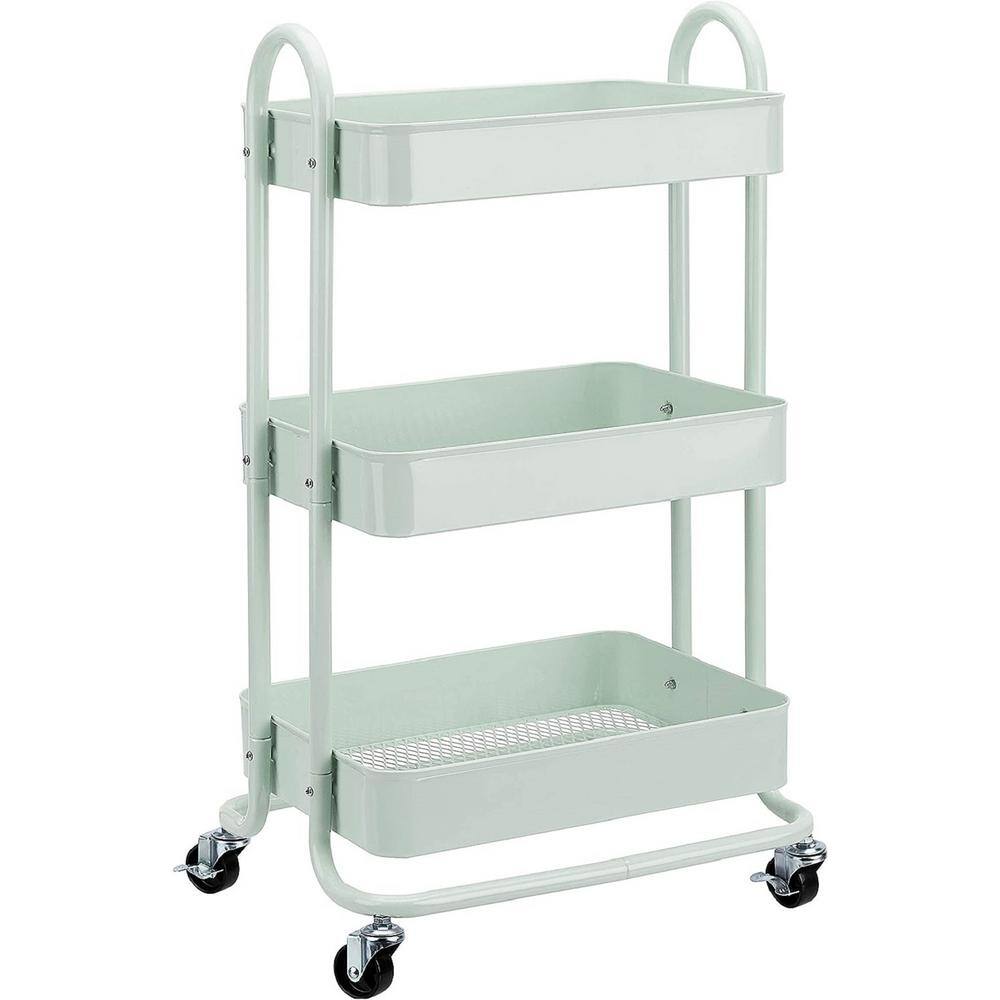 3-Tier Metal Kitchen Cart in Mint Green with anti-Rust Properties