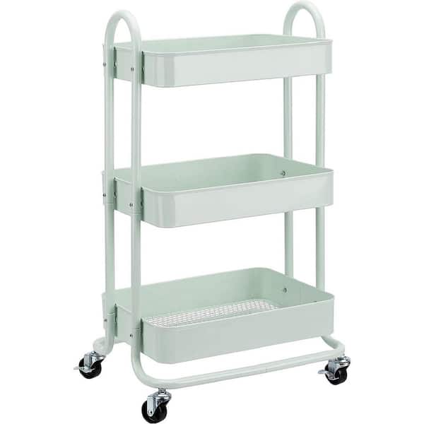 Adrinfly 3-Tier Metal Kitchen Cart in Mint Green with anti-Rust Properties