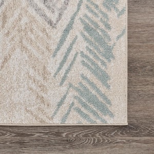 Yara Abstract Ivory/Multi-Color 5 ft. 2 in. x 7 ft. 2 in. Distressed Herringbone Chevron Polypropylene Area Rug