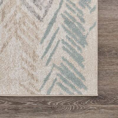 Dune Ivory/Multi-Color 7 ft. 9 in. x 9 ft. 5 in. Distressed Herringbone Chevron Polypropylene Area Rug