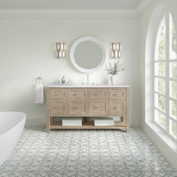 James Martin Vanities Breckenridge 60.0 in. W x 23.5 in. D x 34.25 in. H Single Bath Vanity in Whitewashed Oak with Composite Arctic Fall Top