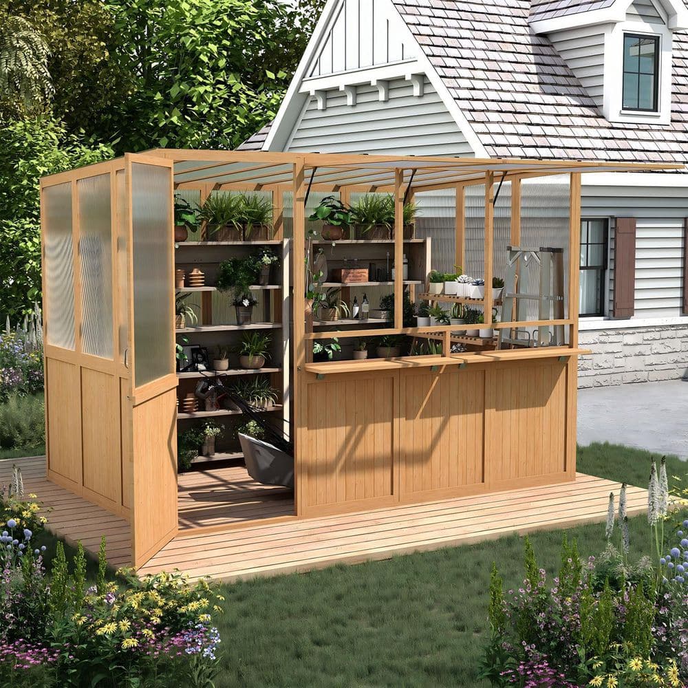AECOJOY 112 in. W x 73 in. D x 81 in. H Wood Greenhouse for