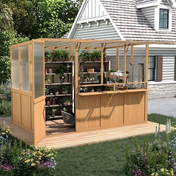 AECOJOY 112 in. W x 73 in. D x 81 in. H Wood Greenhouse for