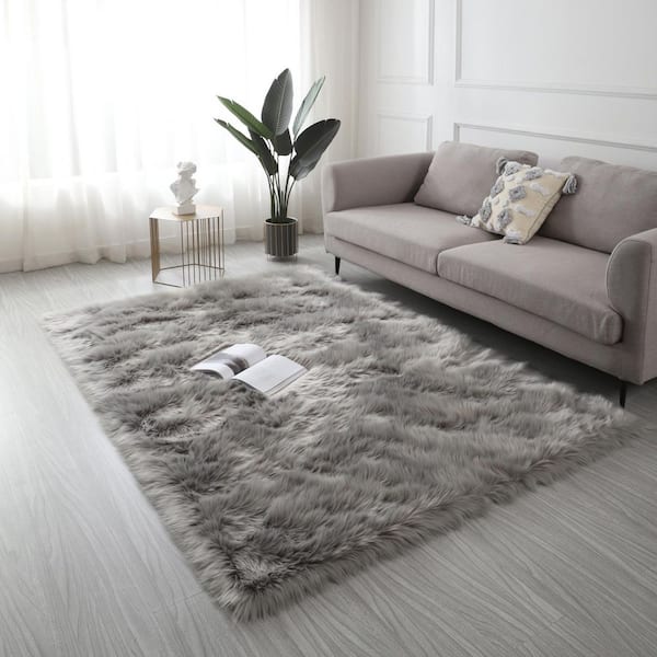 Huluwat Light Grey 5 ft. x 7 ft. Ultra Soft Fluffy Faux Fur Sheepskin Area  Rug for Bedroom Bedside and Living Room DJYC-G-B03047088 - The Home Depot